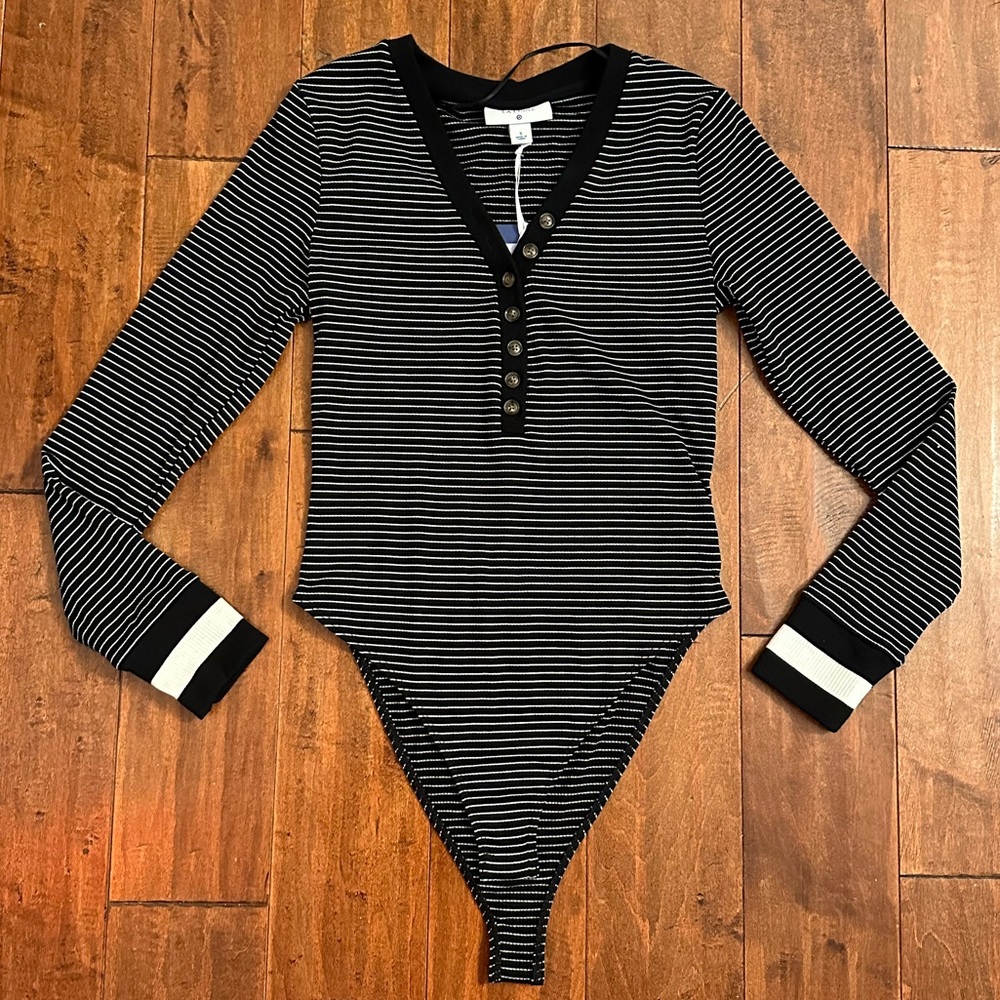 La Ligne x Target Black Striped Long Sleeve Bodysuit Sz Small